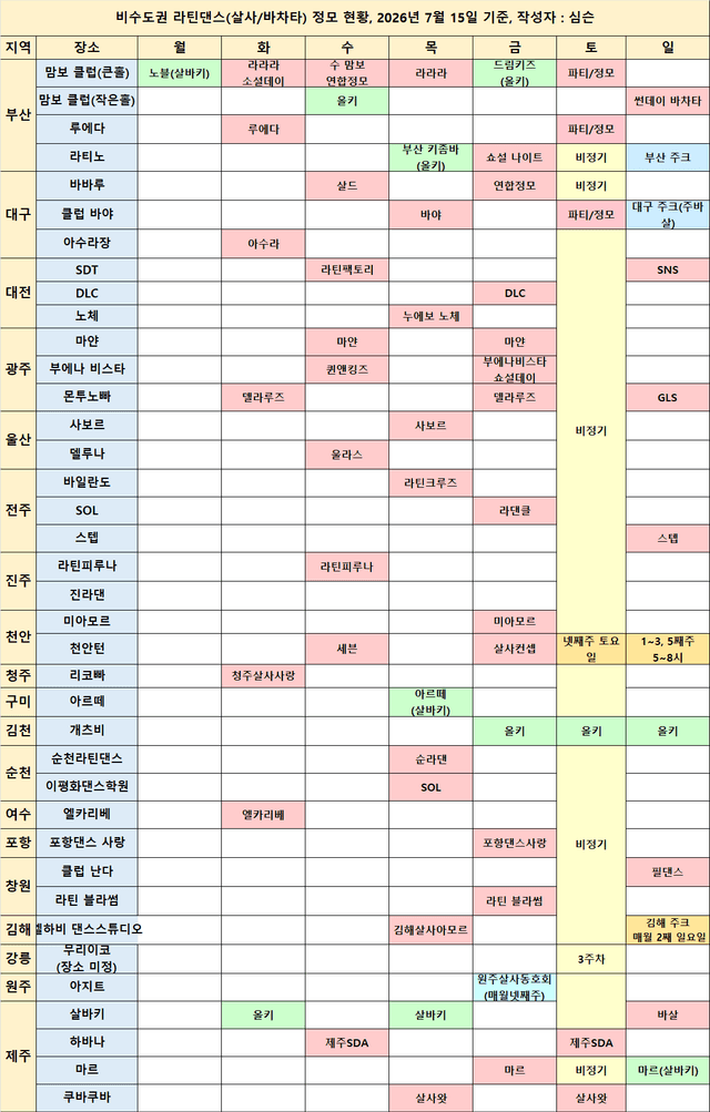 비 수도권 주요 일정