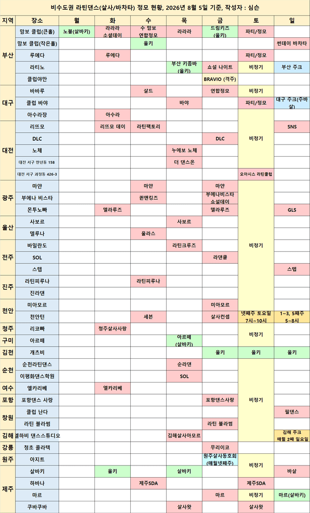 비 수도권 주요 일정