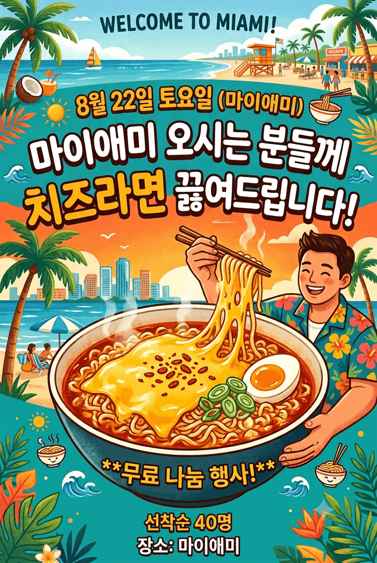 WELCOME TO MIAMI! 무료 나눔 행사! 대표 포스터